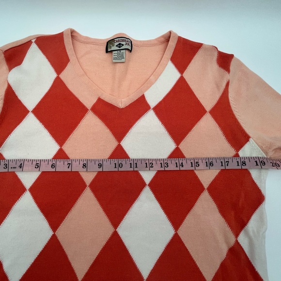 Carribean Joe Orange peach Argyle v-neck Sweater sz L Y2K, academia, preppy - Picture 2 of 5
